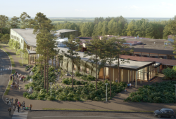 Architectural rendering of the front of the National Centre for Indigenous Laws at UVic, to be completed in 2024. (UVic image)