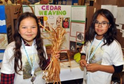 Isabella Noddin and Chyya Rampanen (Tseshaht) really got into Cedar Weaving.