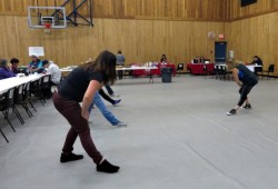 Anne Cappus provided demonstrations of her Zumba fitness class.