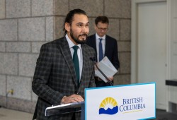 Kwaatuma, Cole Sayers, executive director of Clean Energy Association of BC, noting that the nine wind developments represent as much as $3 billion in First Nations equity. (Province of B.C. photo)