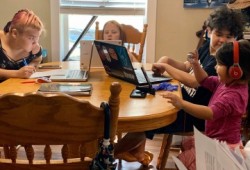 Children in the Manson family do school work at their home in the Tla-o-qui-aht community of Ty-Histanis. (Submitted photo)