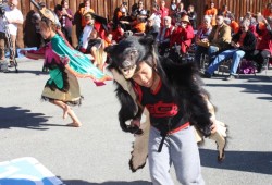 Students from Haahuupayak performed for the crowd outside the Tseshaht Longhouse. (Denise Titian photo)