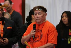 AIRS survivor Charlie Thompson spoke at the gathering about his uncle, who never returned from the residential school.