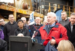 Dick Beamish, expedition organizer, speaks alongside research team prior to departure.