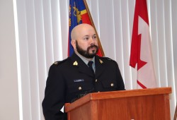 Const. Richard Johns of the Port Alberni RCMP speaks at the police detachment on May 9.