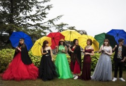 Ucluelet Secondary School graduates pose for a photo near the lighthouse.