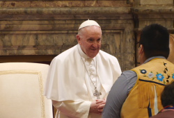 In April Pope Francis addressed First Nations representatives who travelled to the Vatican. (Papal Visit to Canada photo)