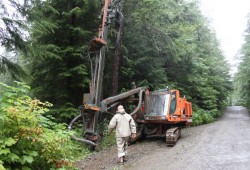 A road building machine has been left on the other side of one of the blockades.