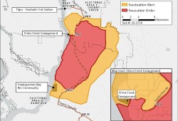 On Aug. 20 the Alberni-Clayoquot Regional District lifted evacuation alerts for a Tseshaht reserve and the south end of Port Alberni, while allowing people to return to the China Creek Campground and Marina. (ACRD map)