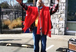 Bill Jones, Pacheedaht elder, speaks at a rally in Victoria on March 4, 2021 against old growth logging at Fairy Creek. (Fairy Creek Blockade/Facebook photo)