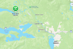Cermaq’s Boot Lagoon hatchery is located by Great Central Lake in the Alberni Valley. (Apple Maps image) 