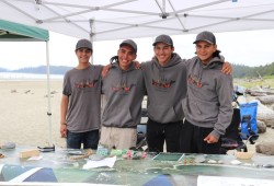 From left: Chance Fred, Mohkin Masso, Andrew Clappis Jr. and Ivan Wells Jr. are piloting the newly launched Indigenous Coastal Youth (ICY) Safety Program, an initiative run by the Nuu-chah-nulth Youth Warrior Family Society in partnership Parks Canada.