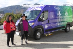 NTC President Judith Sayers, right, speaks next to Lisa Watts at the announcement of the outreach van.