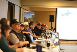 “Please respect our businesses in our Ḥahahuułi,” says Ahousaht Speaker Kiista, Keith Atleo, during the Council of Ha’wiih Forum on Fisheries in February.
