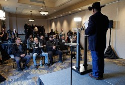 Ha'wilth Jerry Jack addresses the crowd at the Hotel Grand Pacific in Victoria on Dec. 12. (Geoff Howe photos)