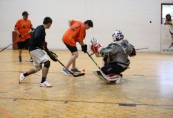 The Chilliwap Warriors close in on the goal of the Jun Jun's Bros, in action at Mahs Mahs on Jan. 31.