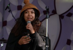 Olivia Peters, who comes from a long line of Huu-ay-aht Tyee Ha’wiih, welcomes guests to Pachena Bay.