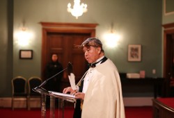 Patrick Kelly, who is a member of the Leq’a:mel First Nation, served as an emcee at the event. 