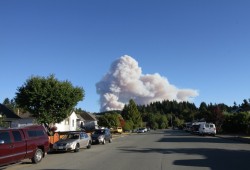 In the days after it emerged, the wildfire created an air quality advisory for much of central Vancouver Island, causing particulate levels in Port Alberni to reach a volume 10 times that of the provincial standard on Aug. 15. Pictured is smoke from the forest fire shortly after it started on Aug. 11. (Eric Plummer photo) 