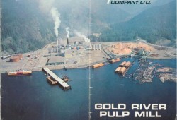 A 1967 brochure from the Tahsis Company announcing the mill’s grand opening states that pollution control was a “primary consideration” in building the facility, and that six per cent of its cost was spent in “assuring that the air and waters in the vicinity are not seriously harmed by wastes from the mill.” Pictured to the far right is the Mowachaht/Muchalaht community at Ahaminaquus, which served as the First Nation’s main reserve for 30 years. (Tahsis Company photo)