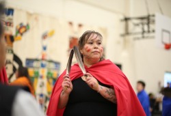 A large group of Tseshaht members practice each Thursday evening at their new Somass Hall. 