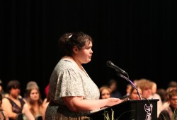 Gracie Martinez speaks at the Eighth Avenue Learning Centre’s graduation ceremony on June 20. (Eric Plummer photo)