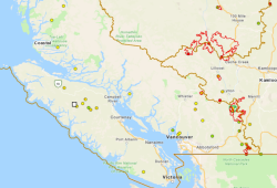 According to the BC Wildfire Service, as of September 4, there are nine wildfires burning on Vancouver Island, all of which are being held or under control. (BC Wildfire Service map)