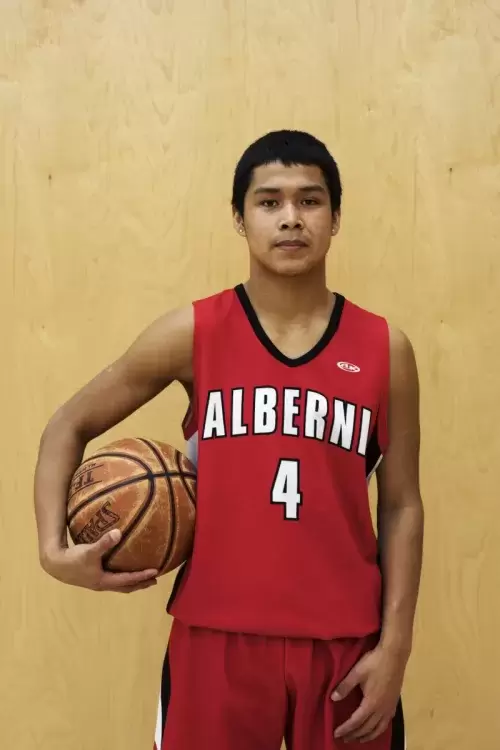 Kayden Mack plays on the Alberni District Secondary School's senior boys basketball team, in Port Alberni, on December 9, 2021.