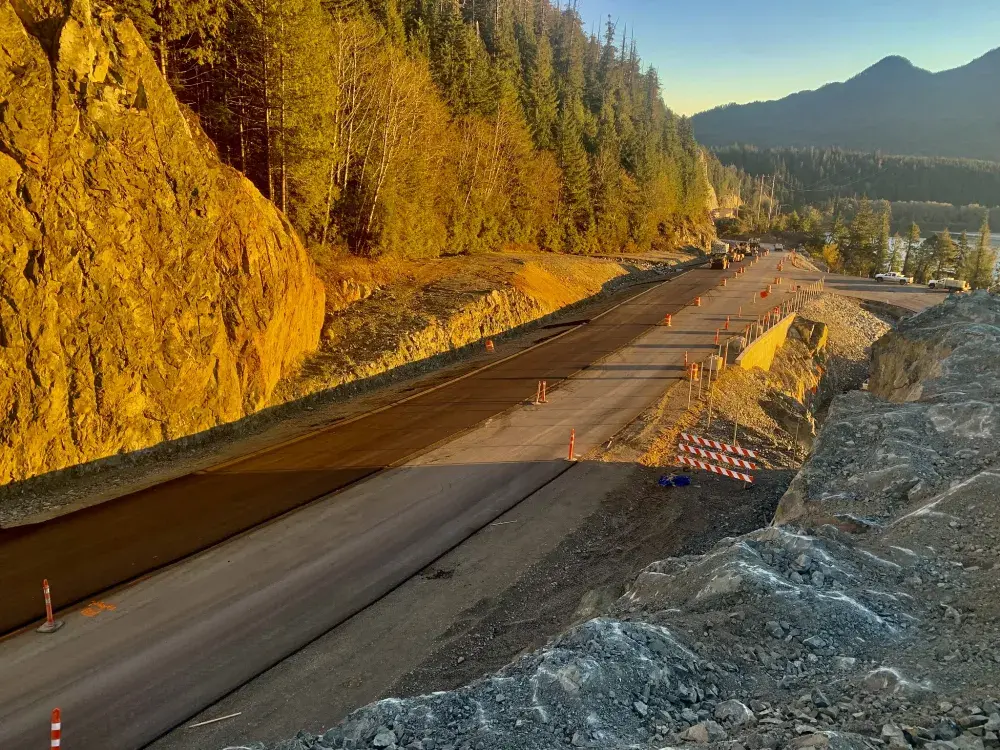 Highway 4 paving is underway just east of the now complete Kennedy Hill Safety Improvement Project. (B.C. Ministry of Transportation and Infrastructure photo)