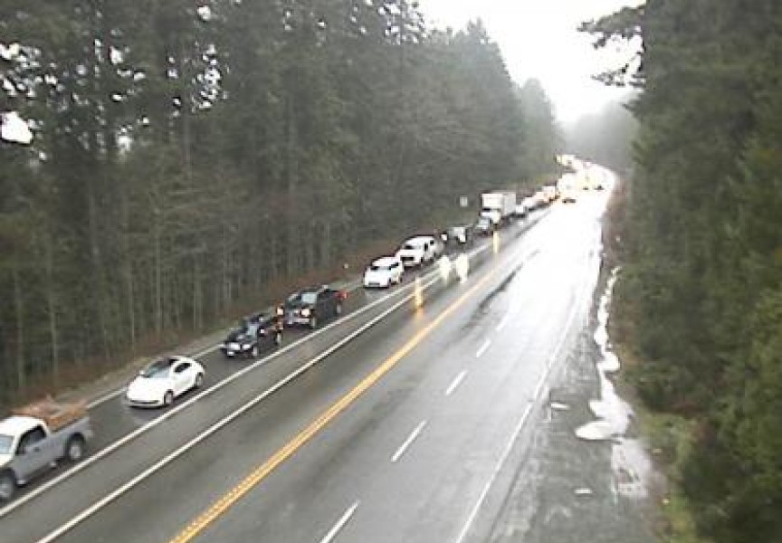 Traffic was backed up from the Alberni Summit for most of the afternoon Jan. 6. (Drive BC photo)