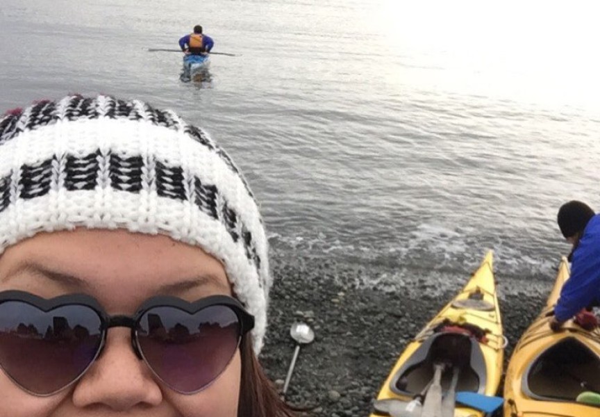 Natasha Charleson takes a selfie before kayaking as part of the Indigenous Ecotourism Training Program, near Nanaimo. (Photo suppled by Natasha Charleson)