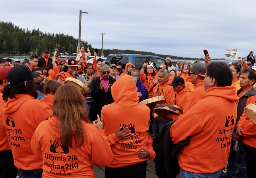 Tla-o-qui-aht family members come together to heal on the National Day for Truth and Reconciliation. 