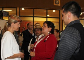 NTC President Debra Foxcroft and Vice President Ken Watts presents Princess Sophie with a gift from the tribal council