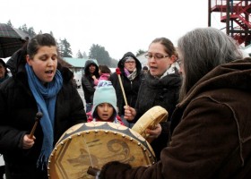 Kelly Foxcroft Poirier, Dawn Foxcroft and Anne Robinson sing a woman's song.