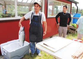 Joe uses fresh salmon caught that morning