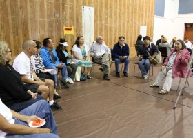 One of five breakout groups discuss the current state of language in their communities