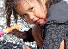 Making sand castles on a sandy beach