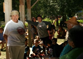 Afternoon Aug. 4 Language Treasure Hunt Elder Julia Lucas addresses the contestants